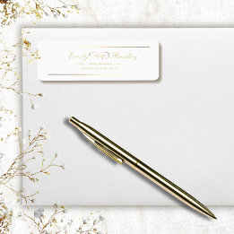 Étiquette Élégante Adresse sur Fond Blanc avec Écriture Doré