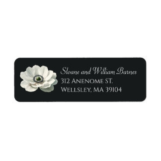 Étiquette Elégante Anenome Flower Black & White Adresse