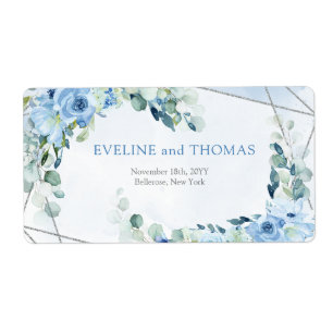 Étiquette Elégante aquarelle bleu poussiéreux cadre floral a