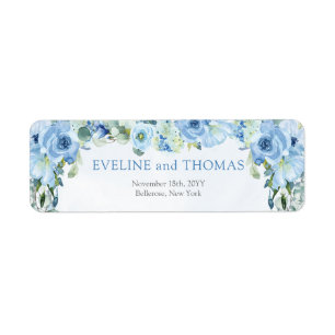 Étiquette Elégante aquarelle bleu poussiéreux cadre floral a
