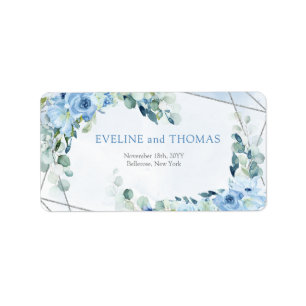 Étiquette Elégante aquarelle bleu poussiéreux cadre floral a
