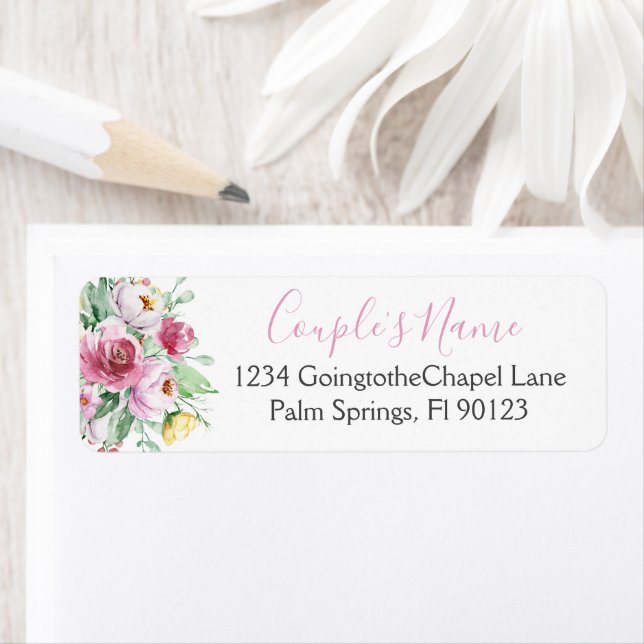 Étiquette Elégante aquarelle estivale Mariage floral (En situation)