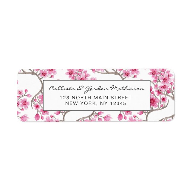 Étiquette Elégante aquarelle fleurie de cerisiers roses (Devant)
