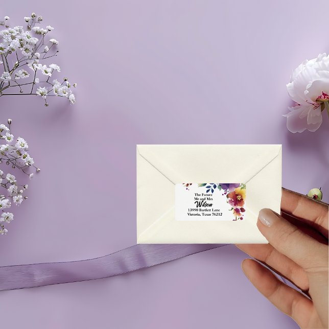 Étiquette Élégante Aquarelle Fleurs Adresse de retour (Créateur téléchargé)