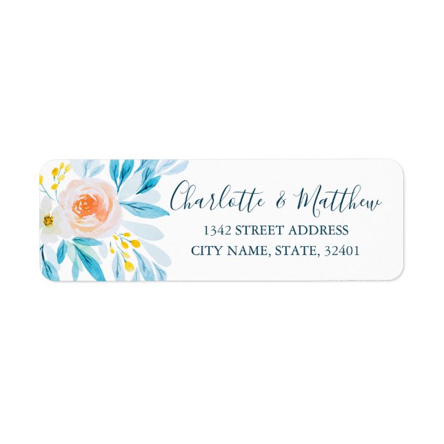 Étiquette Elégante aquarelle Floral Mariage Adresse de retou (Devant)
