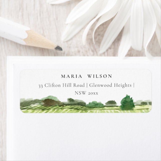 Étiquette Elégante aquarelle Green Winery Vineyard Adresse (En situation)