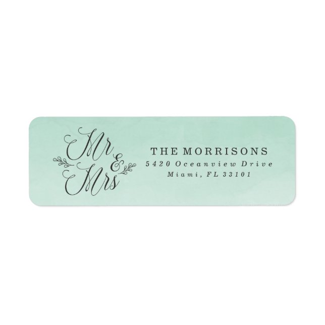 Étiquette Elégante aquarelle Ombre Mint | MARIAGE (Devant)