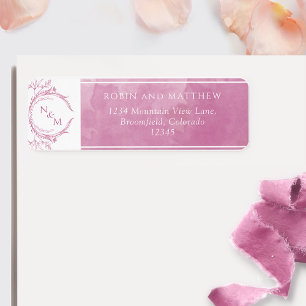 Étiquette Elégante Aquarelle rose Mauve, Mariage Monogram La