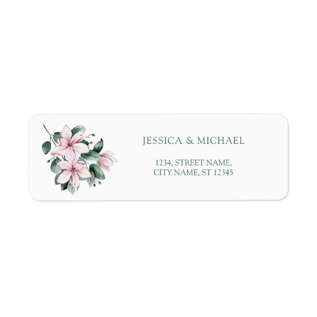 Étiquette Elégante Aquarelle rose vert Magnolia Floral (Devant)