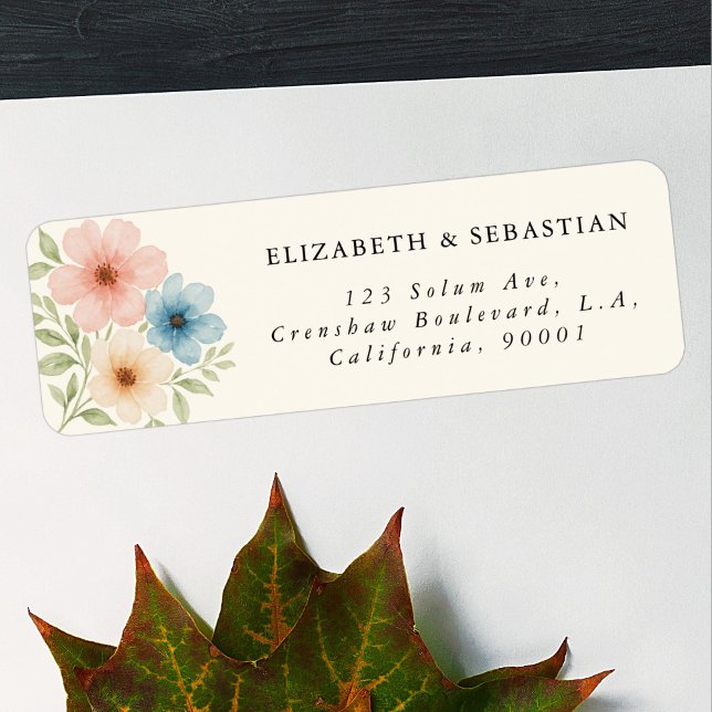 Étiquette Elégante aquarelle rustique Bleu Beige et rose Flo (Créateur téléchargé)