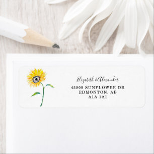 Étiquette Elégante aquarelle tournesol Mariage Script chic
