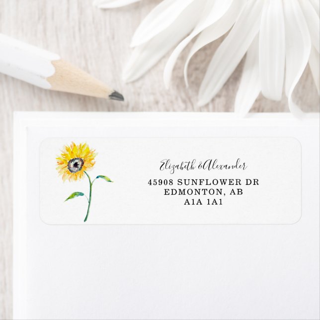 Étiquette Elégante aquarelle tournesol Mariage Script chic (En situation)