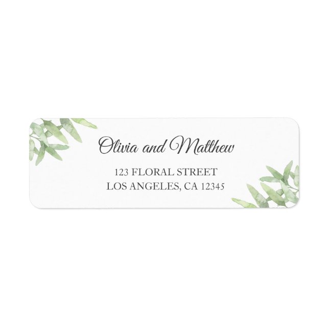 Étiquette Élégante Branche D'Olivier. Adresse mariage simple (Devant)