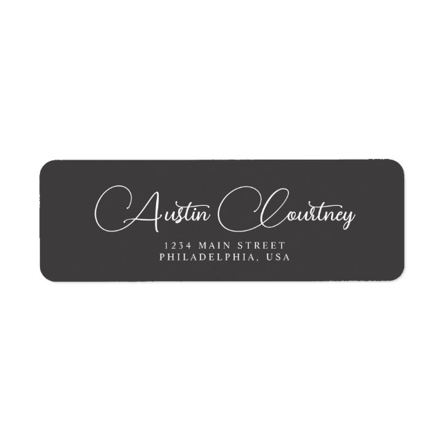 Étiquette Élégante calligraphie de script cendré noir et bla (Devant)
