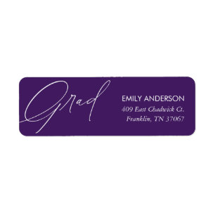 Étiquette Élégante Calligraphie Graduation Purple Adresse