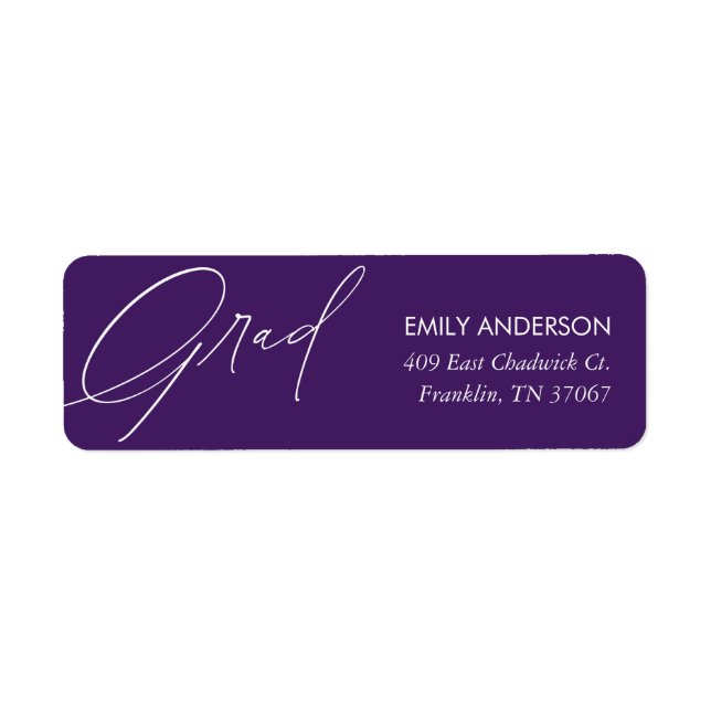 Étiquette Élégante Calligraphie Graduation Purple Adresse (Devant)