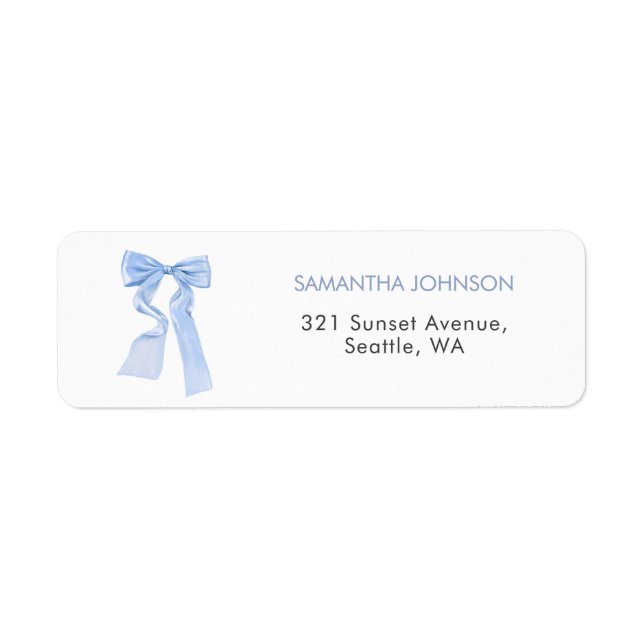 Étiquette Élégante Coquette Bow Bleue Adresse (Devant)