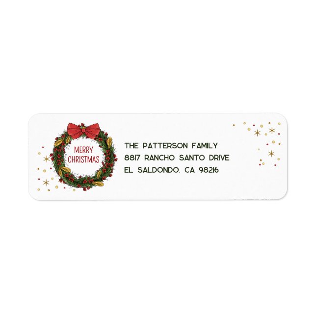Étiquette Élégante couronne de Noël Retourner l'adresse Étiq (Devant)