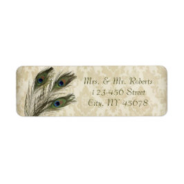 Étiquette élégante crème vintage damask mariage de paon