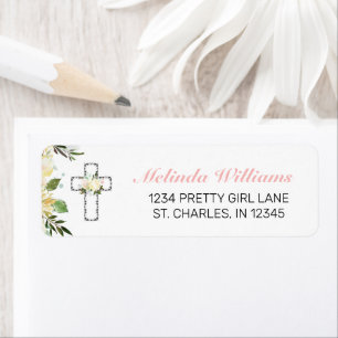 Étiquette Élégante Croix d'argent florale Première communion