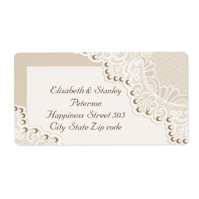 Étiquette Elégante dentelle blanche avec perles mariage étiq (Devant)