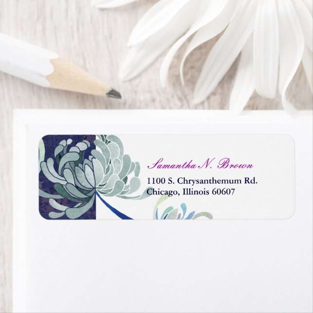 Étiquette Elégante Dusty Blue Floral Adresse (En situation)
