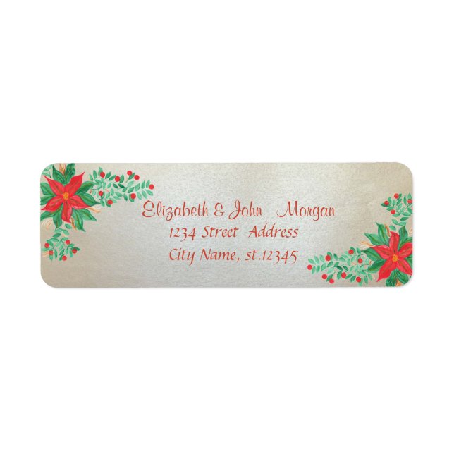 Étiquette Elégante, élégante aquarelle de Noël Poinsettia (Devant)
