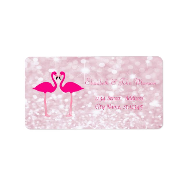 Étiquette Élégante Girly rose Glittery, Bokeh, Flamants rose (Devant)