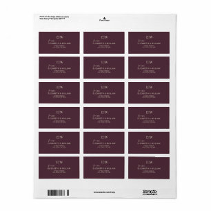 Étiquette Elégante laque simple cerise, Mariage Monogramme