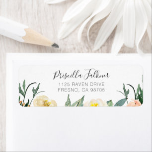 Étiquette Elégante Pêche et Fleurs d'aquarelle crème