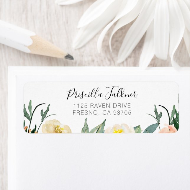 Étiquette Elégante Pêche et Fleurs d'aquarelle crème (En situation)