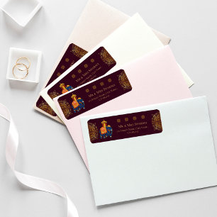 Étiquette Élégante Red Gold Mandala Mariage indien Adresse