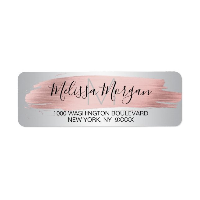 Étiquette Élégante Rose Rose Gold Foil & Silver Adresse (Devant)