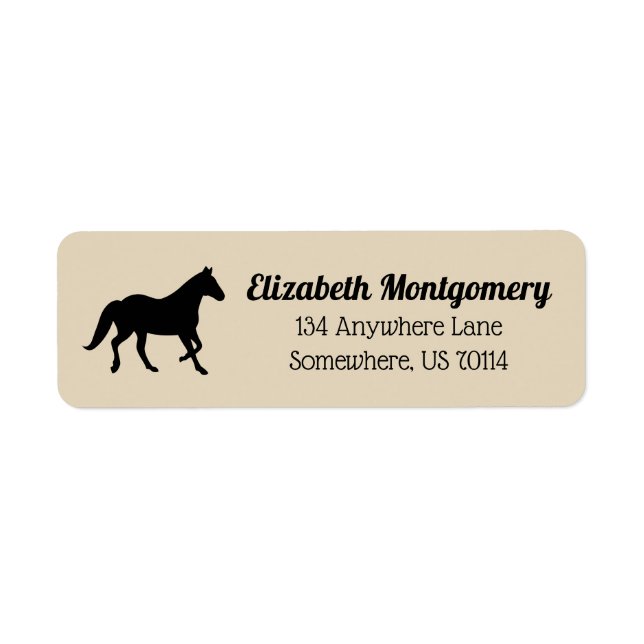 Étiquette Elégante Silhouette de Cheval Noir | Personnalisé (Devant)