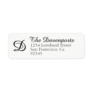 Étiquette Élégante Simple Noir Blanc Monogramme Adresse de r