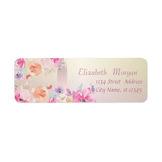 Étiquette Elégante tendance Fleurs d'aquarelle romantique (Devant)