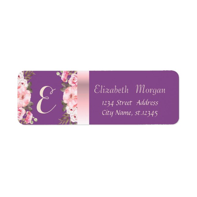 Étiquette Elégante tendance romantique, Violet Aquarelle Fle (Devant)