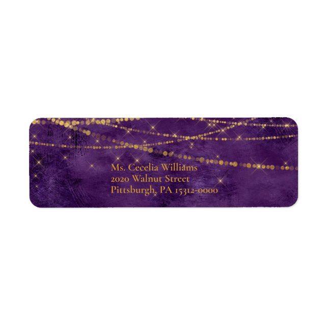 Étiquette élégante violette/or avec lumières de fo (Devant)