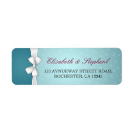 Étiquette Élégante White Ribbon Turquoise Adresse Mariage