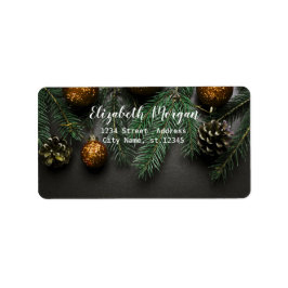Étiquette Élégantes boules de Noël, Branche d'arbre de pin
