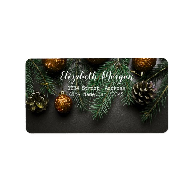 Étiquette Élégantes boules de Noël, Branche d'arbre de pin (Devant)