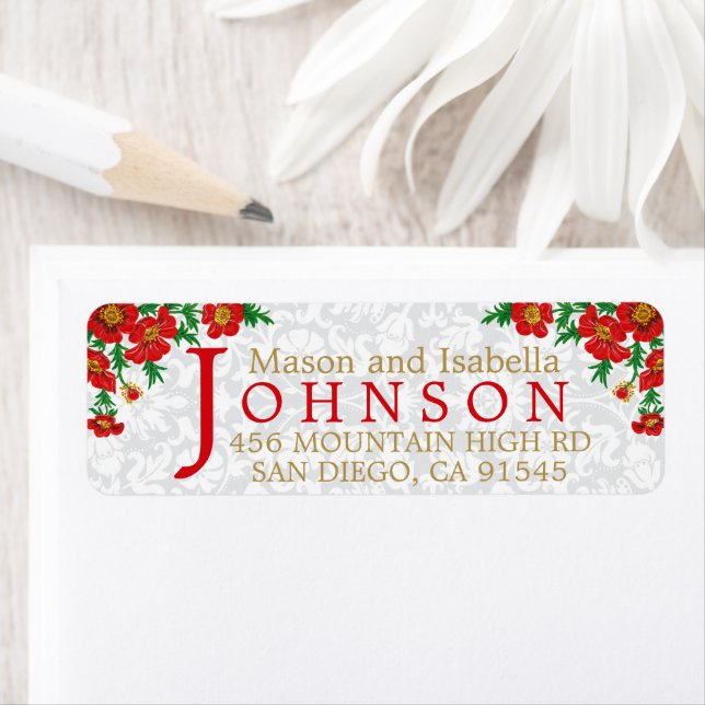 Étiquette Élégantes fleurs de pavot rouge (En situation)