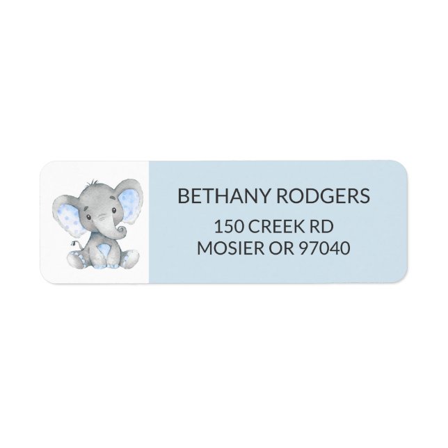 Étiquette Elephant Baby Boy Shower Enveloppe Retour Adresse (Devant)