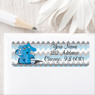 Étiquette Elephant bleu et gris Chevron