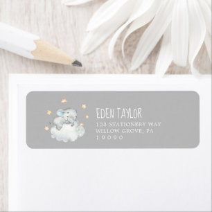 Étiquette Elephant Boy   Adresse de retour Baby shower gris