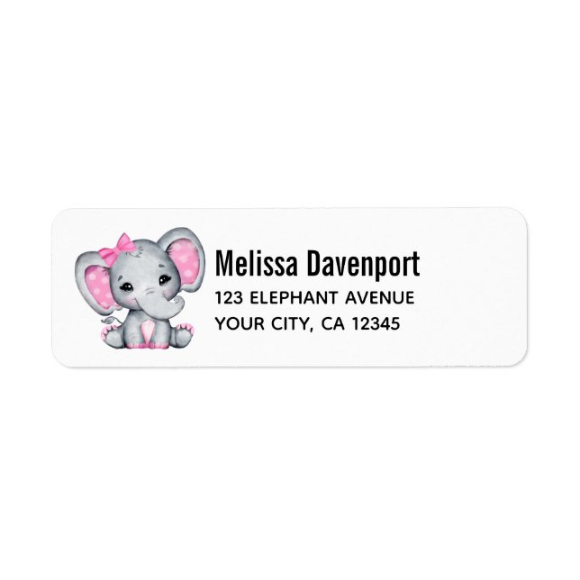 Étiquette Eléphant de bébé rose mignon avec oreilles Poka Do (Devant)