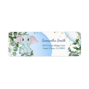 Étiquette Eléphant mignon avec Eucalyptus à bulle bleue