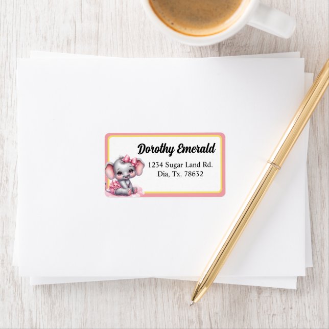 Étiquette Eléphant rose doux - Sourires d'arachide (En situation)