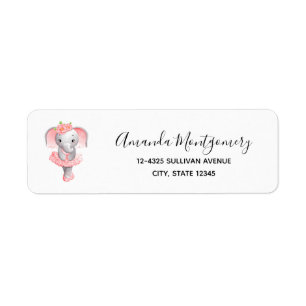 Étiquette Eléphant rose et gris mou Ballerina