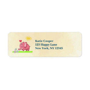 Étiquette Eléphant Rose Sur Fleurs D'Odeur D'Herbe Verte